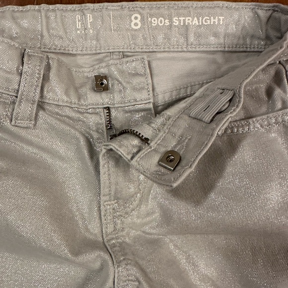 Gap Kids Silver Metallic 90’s Straight Leg Jeans Sz 8 Adjustable Waist Like New! - Picture 2 of 4
